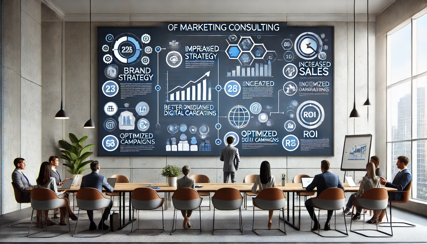 Infografía sobre los beneficios de una consultoría de marketing.
