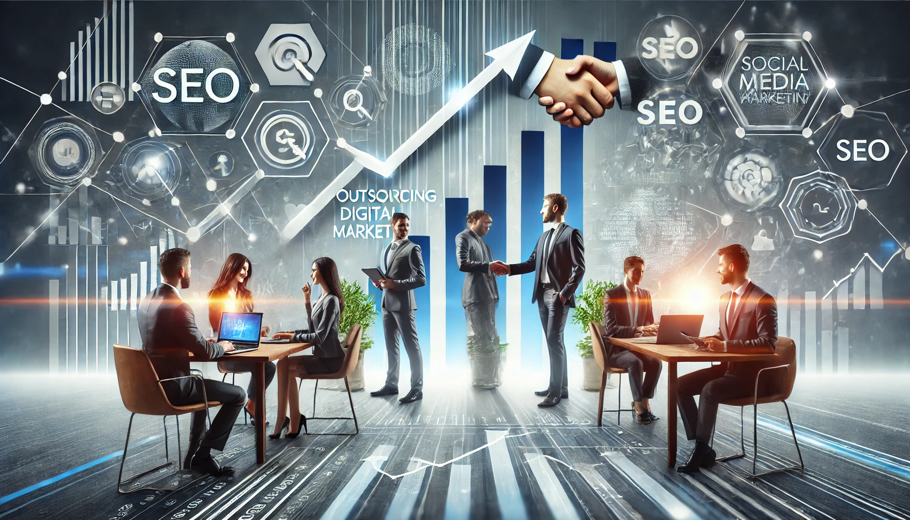 Representación visual del crecimiento de una empresa al externalizar su marketing digital