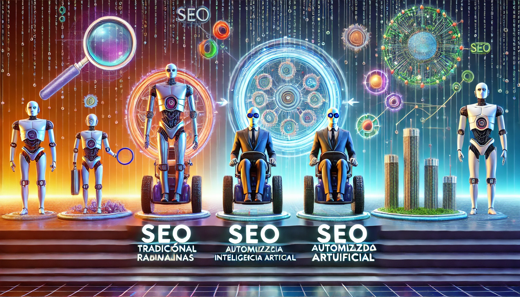 Representación visual de la evolución del SEO con inteligencia artificial
