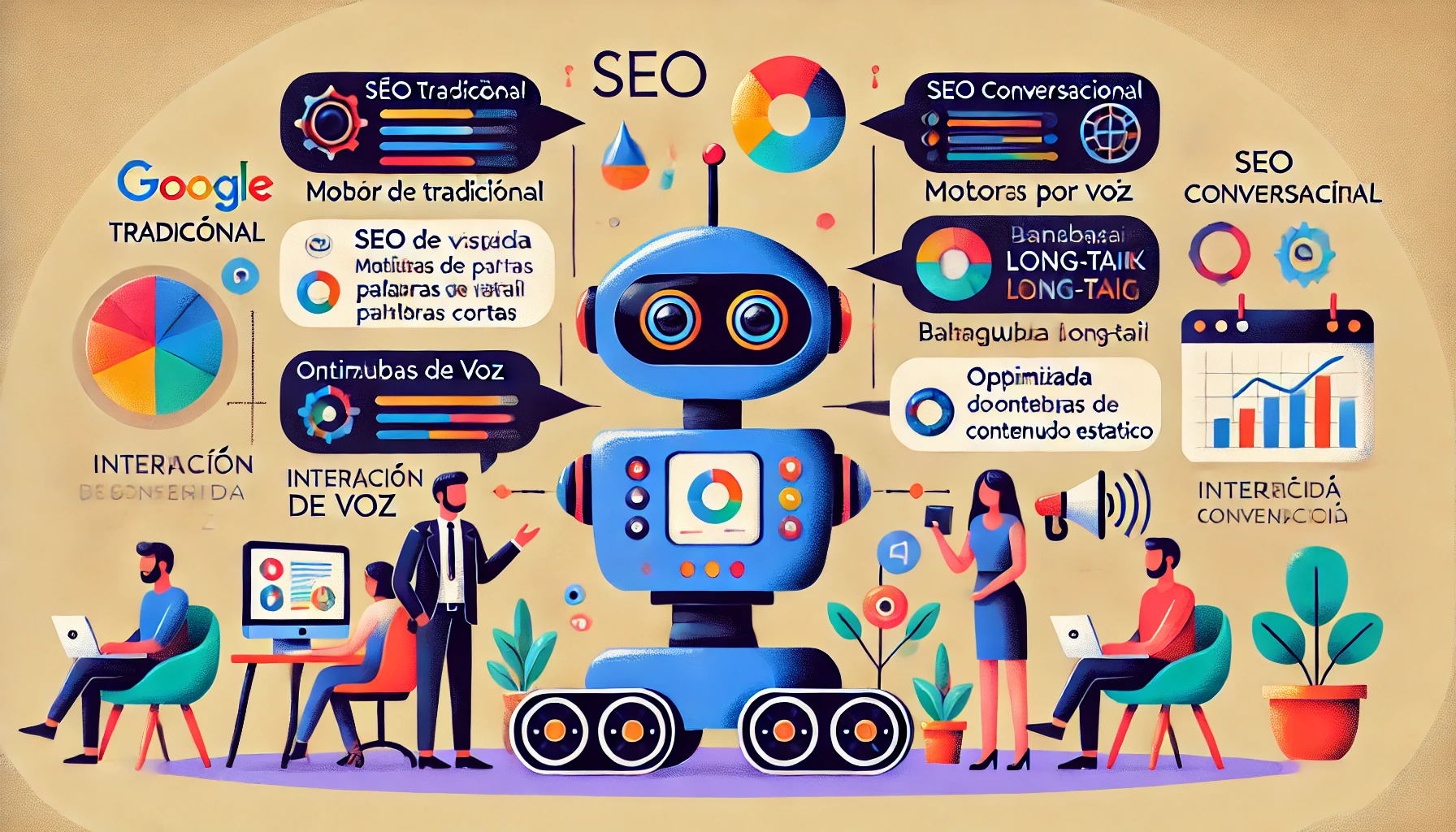 Infografía con diferencias entre SEO Tradicional y SEO Conversacional.