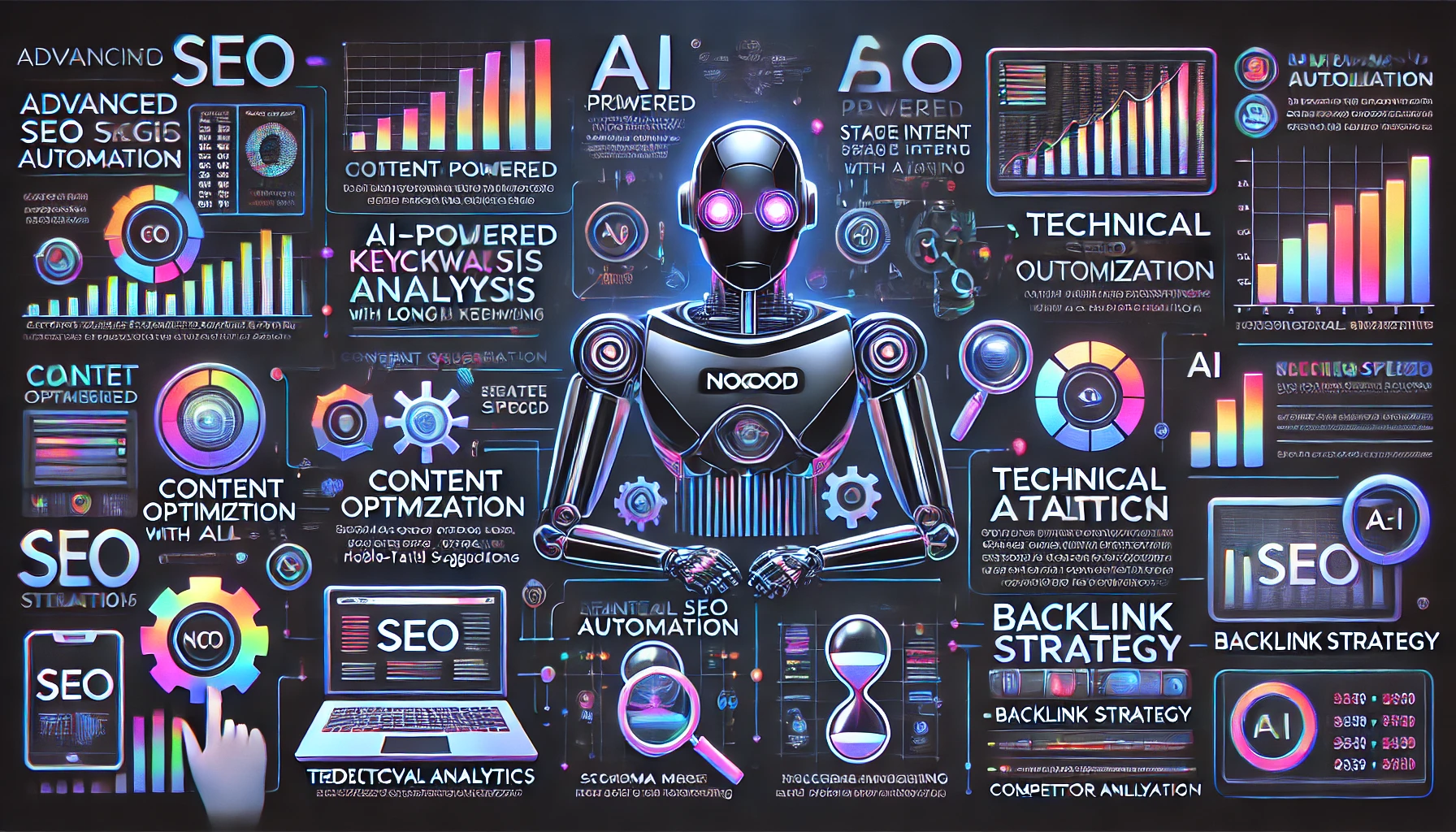 Infografía explicativa de las estrategias SEO avanzadas aplicadas por NoGood utilizando IA