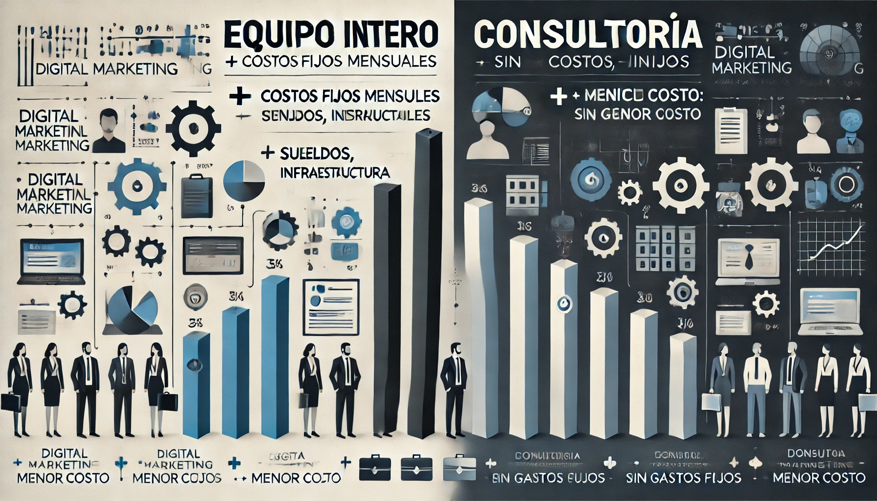Visualización del ahorro económico de contratar una consultoría frente a mantener un equipo interno de marketing