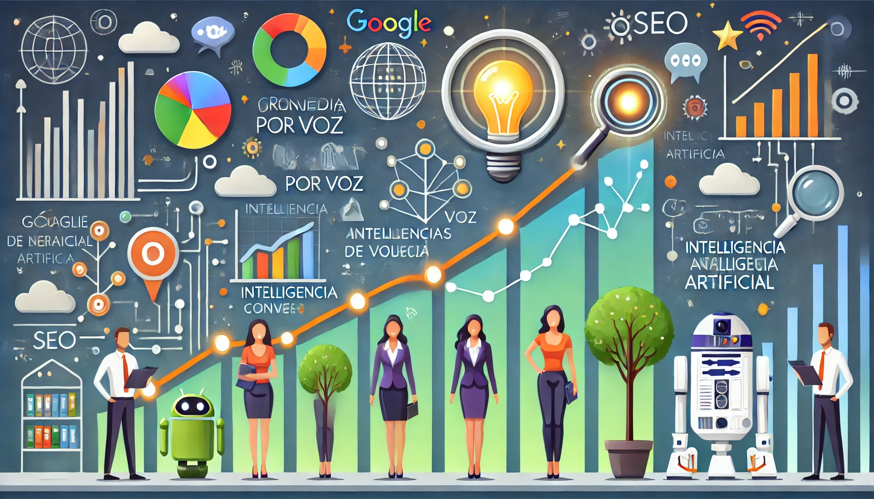 Gráfica mostrando el crecimiento de las búsquedas por voz y la influencia de la IA en el SEO