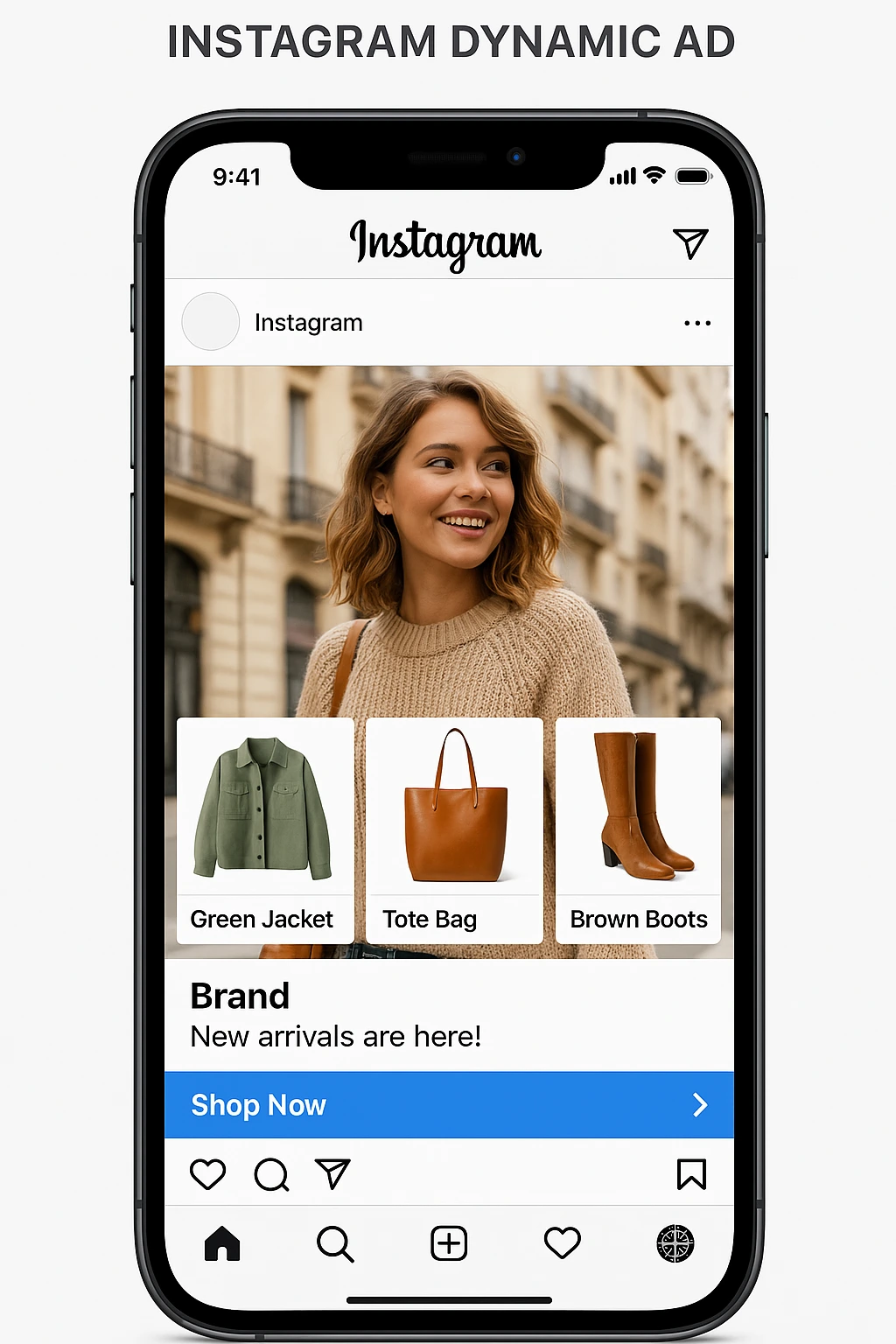 Captura de un anuncio dinámico en Instagram para productos de moda
