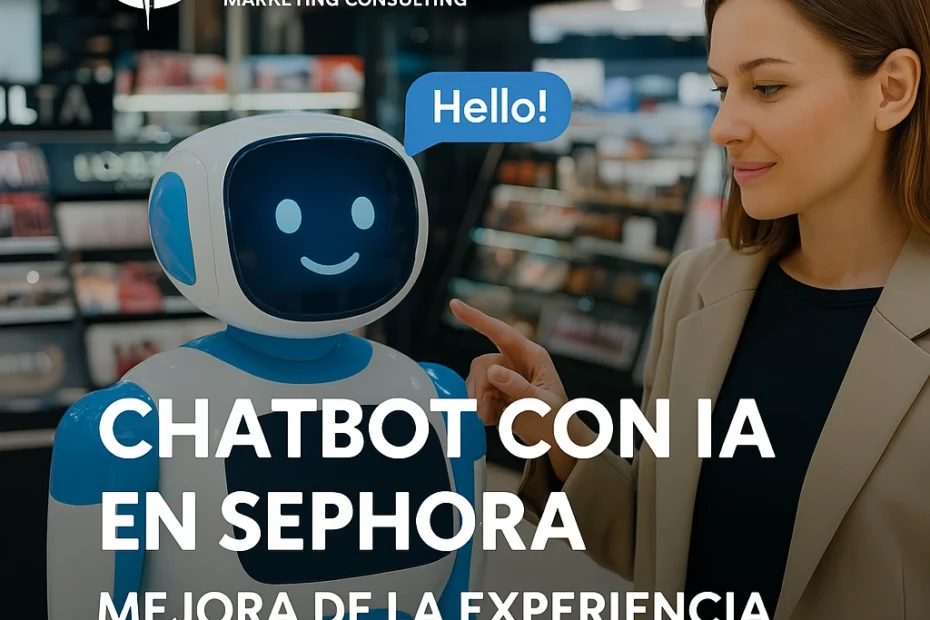 Chatbot interactuando con una clienta en un entorno cosmético, branding de ARG