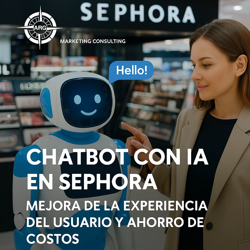 Chatbot interactuando con una clienta en un entorno cosmético, branding de ARG
