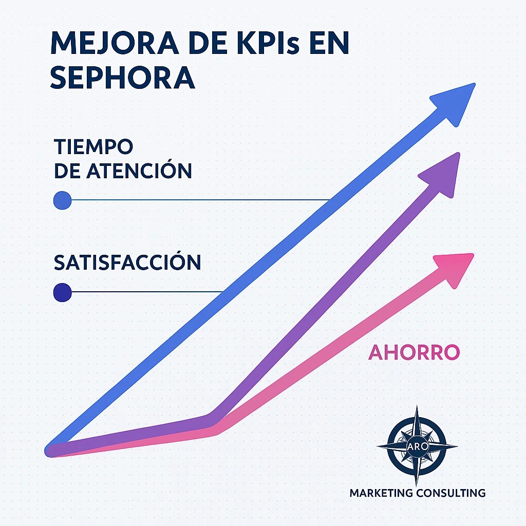 Gráfica de evolución positiva de KPIs tras implementación del chatbot