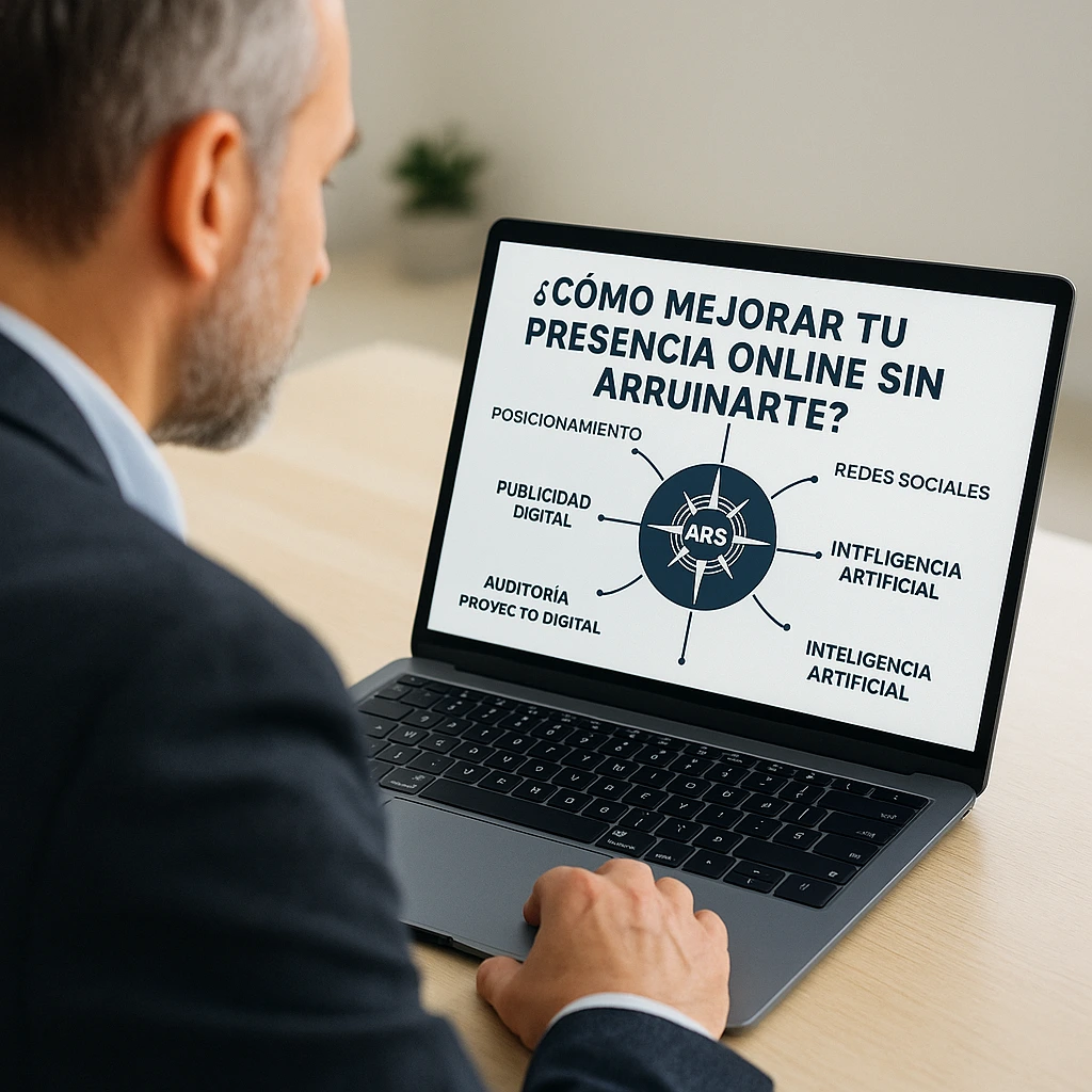 Empresario analizando estrategias digitales para mejorar la presencia online