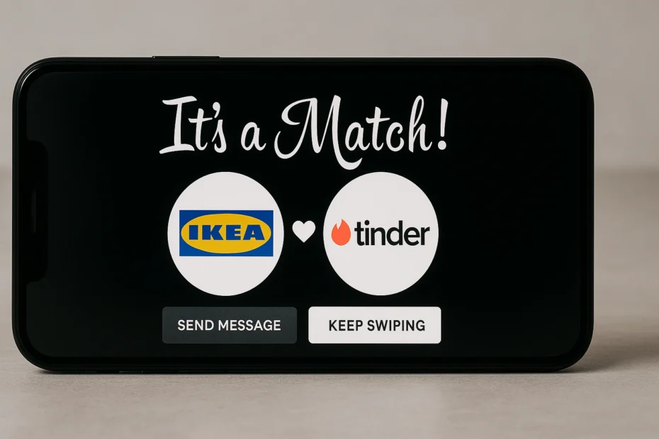 Pantalla de móvil mostrando un match entre IKEA y Tinder en una campaña creativa