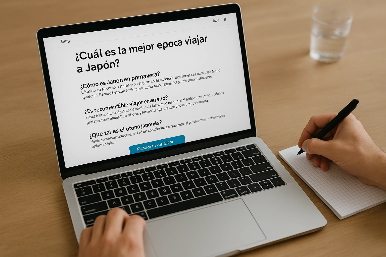 Artículo web con estructura de SEO conversacional mostrando preguntas y CTA