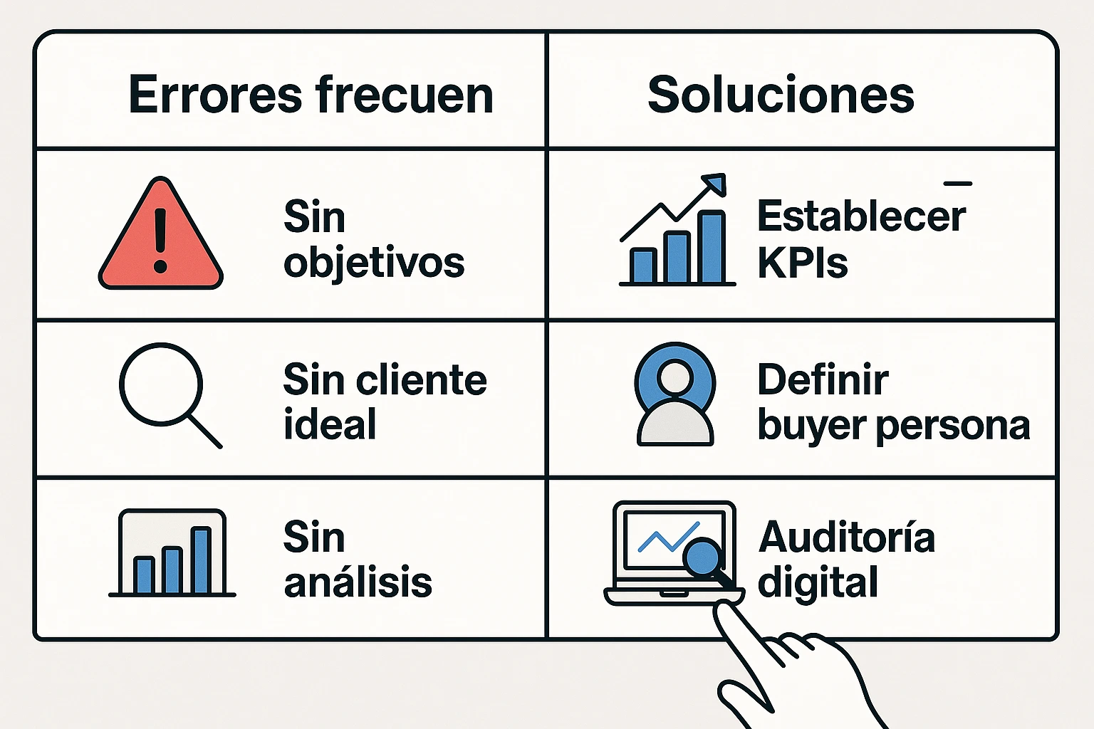 Checklist con errores frecuentes y sus soluciones en una auditoría de marketing