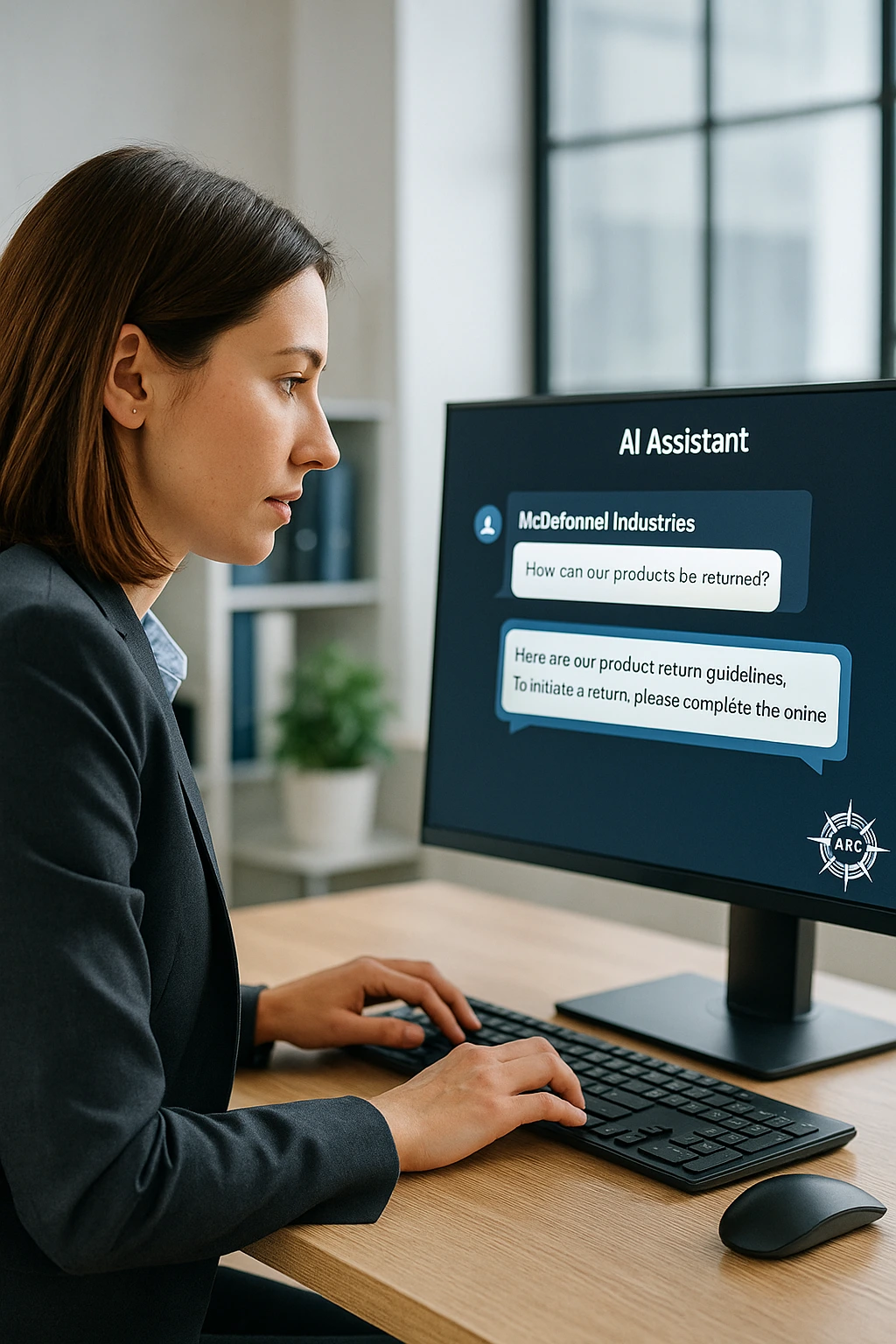 Responsable de empresa utilizando un GPT personalizado en su ordenador