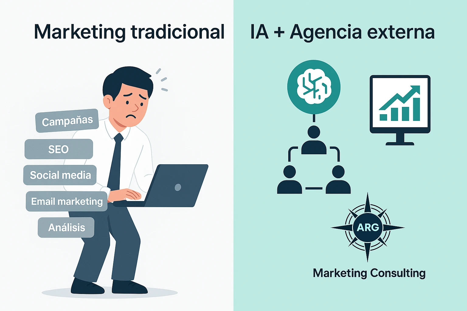 Comparativa entre marketing tradicional y marketing con IA y externalización