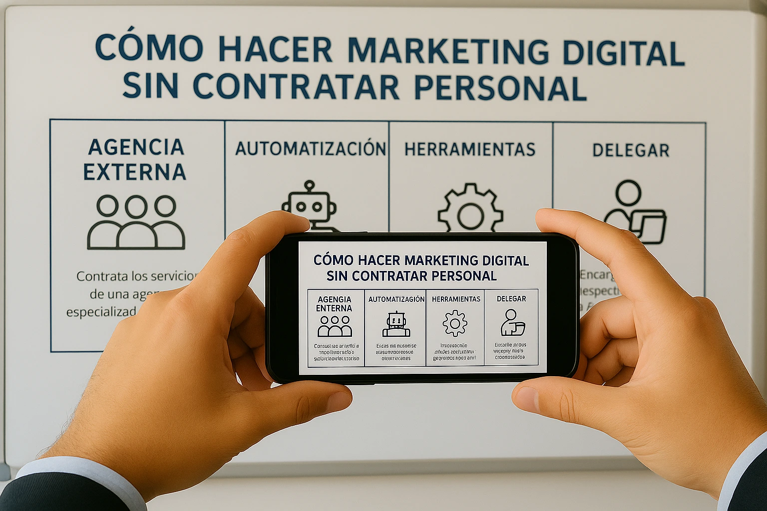Pizarra con opciones para hacer marketing digital sin contratar personal