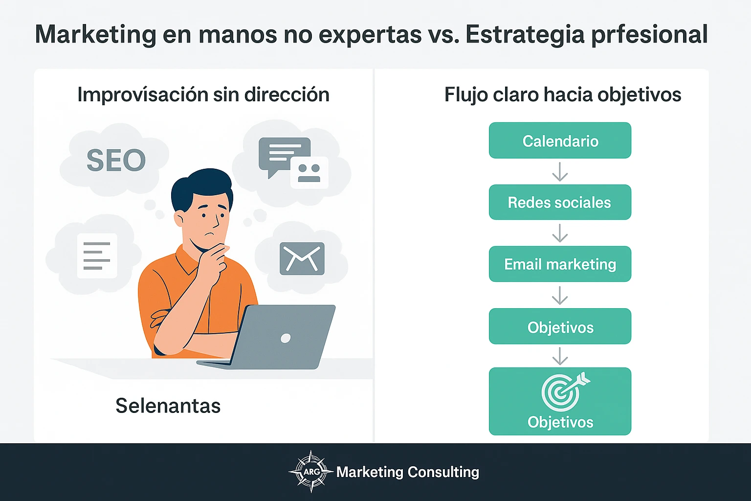 Comparativa entre marketing improvisado y marketing con dirección