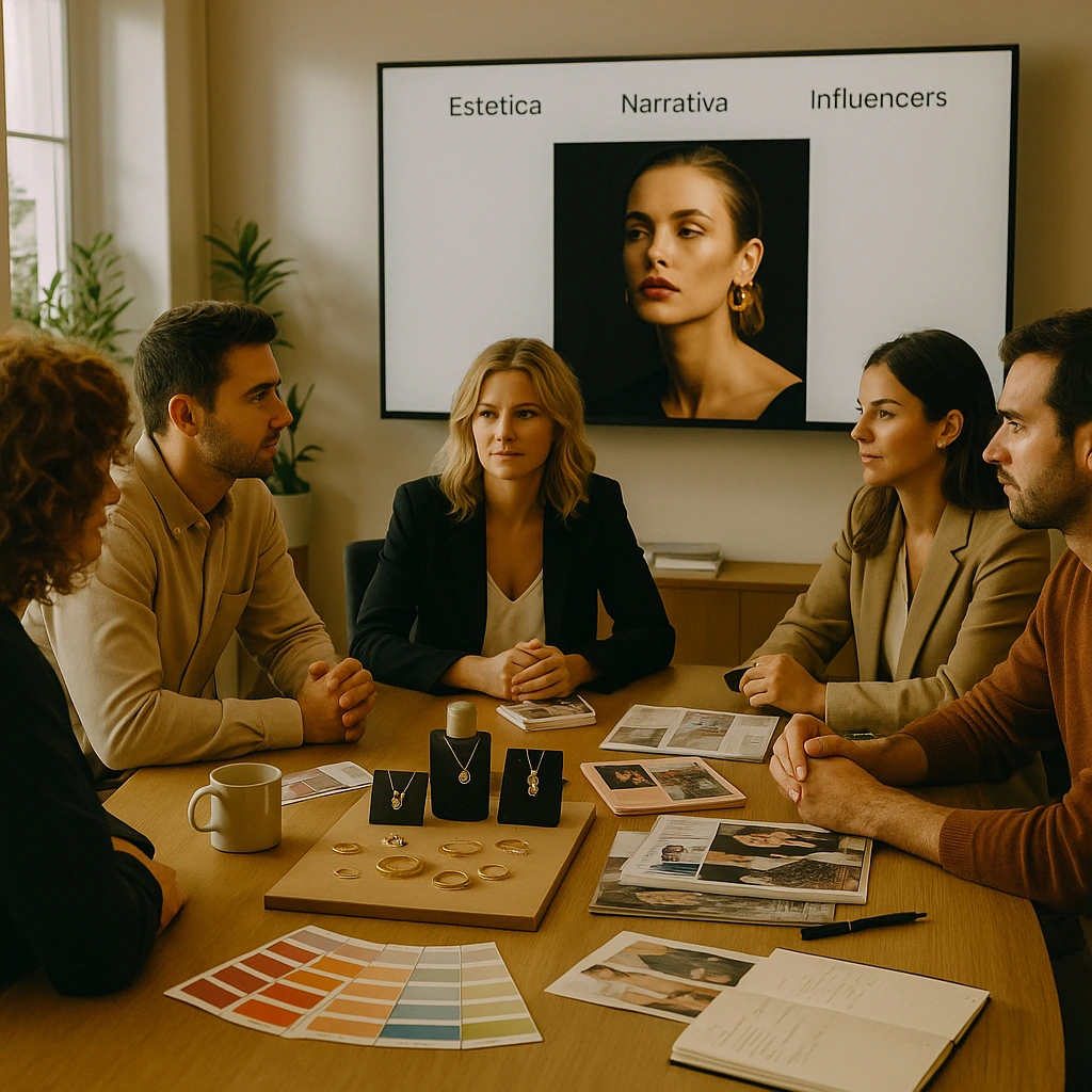 Reunión estratégica para reposicionar una marca de joyería