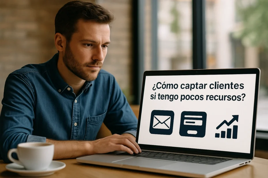 Emprendedor revisando estrategias digitales para captar leads sin gran presupuesto