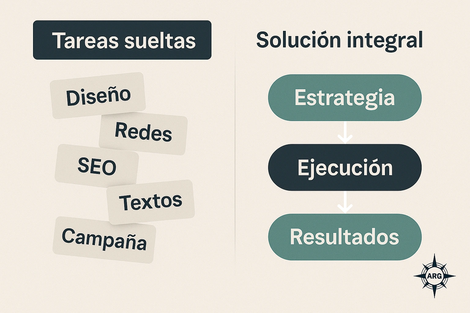Infografía que muestra la diferencia entre tareas y soluciones