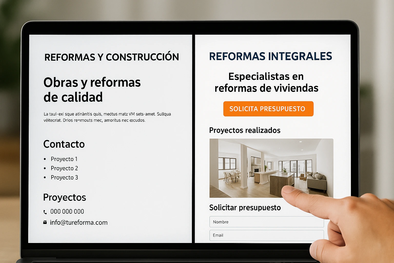 Comparación entre web mal estructurada y web optimizada para empresa de reformas