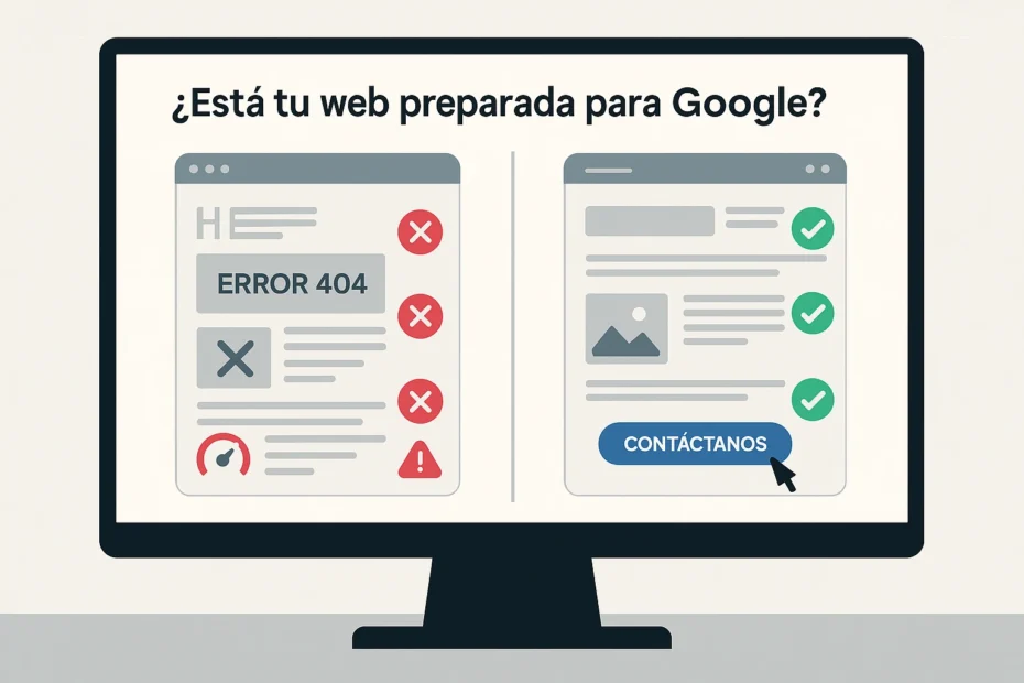 Comparativa entre una web con errores SEO y una web optimizada tras una auditoría