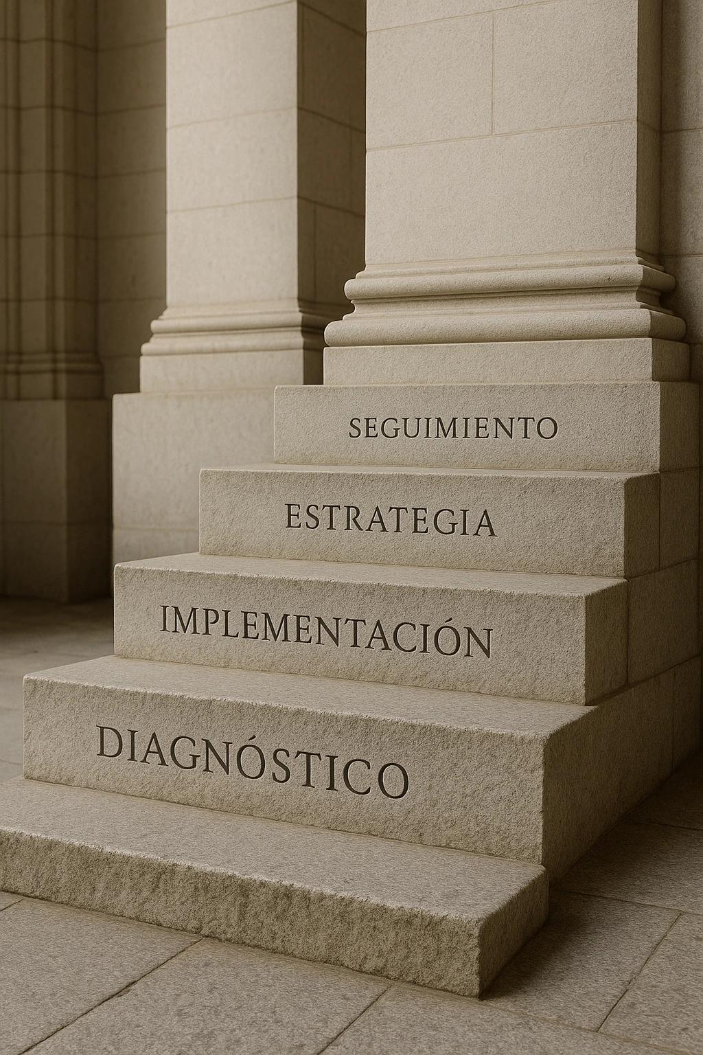 Representación metafórica de una escalera de piedra bien cimentada
