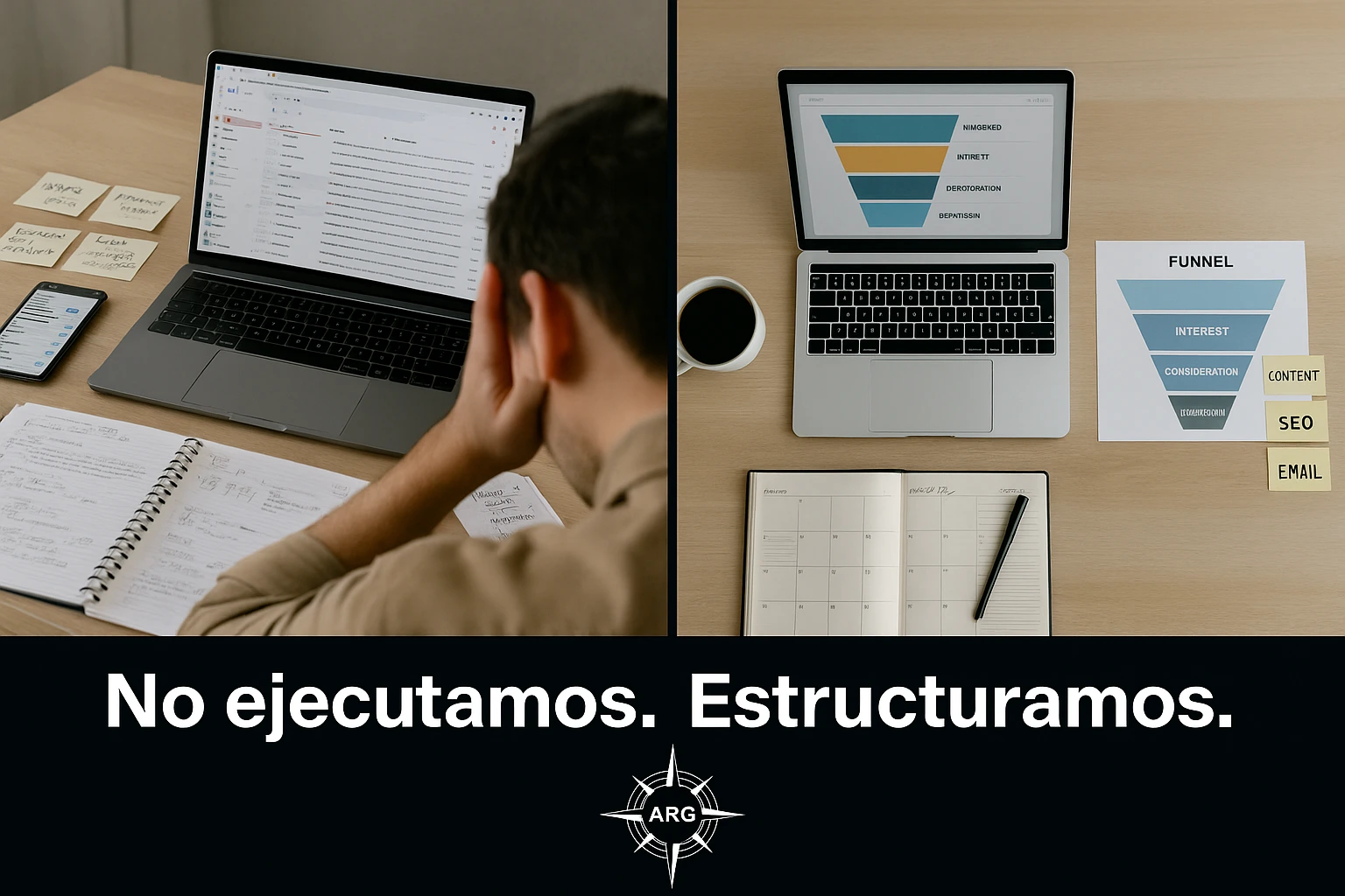Comparativa simbólica entre una agencia tradicional y una consultoría estratégica