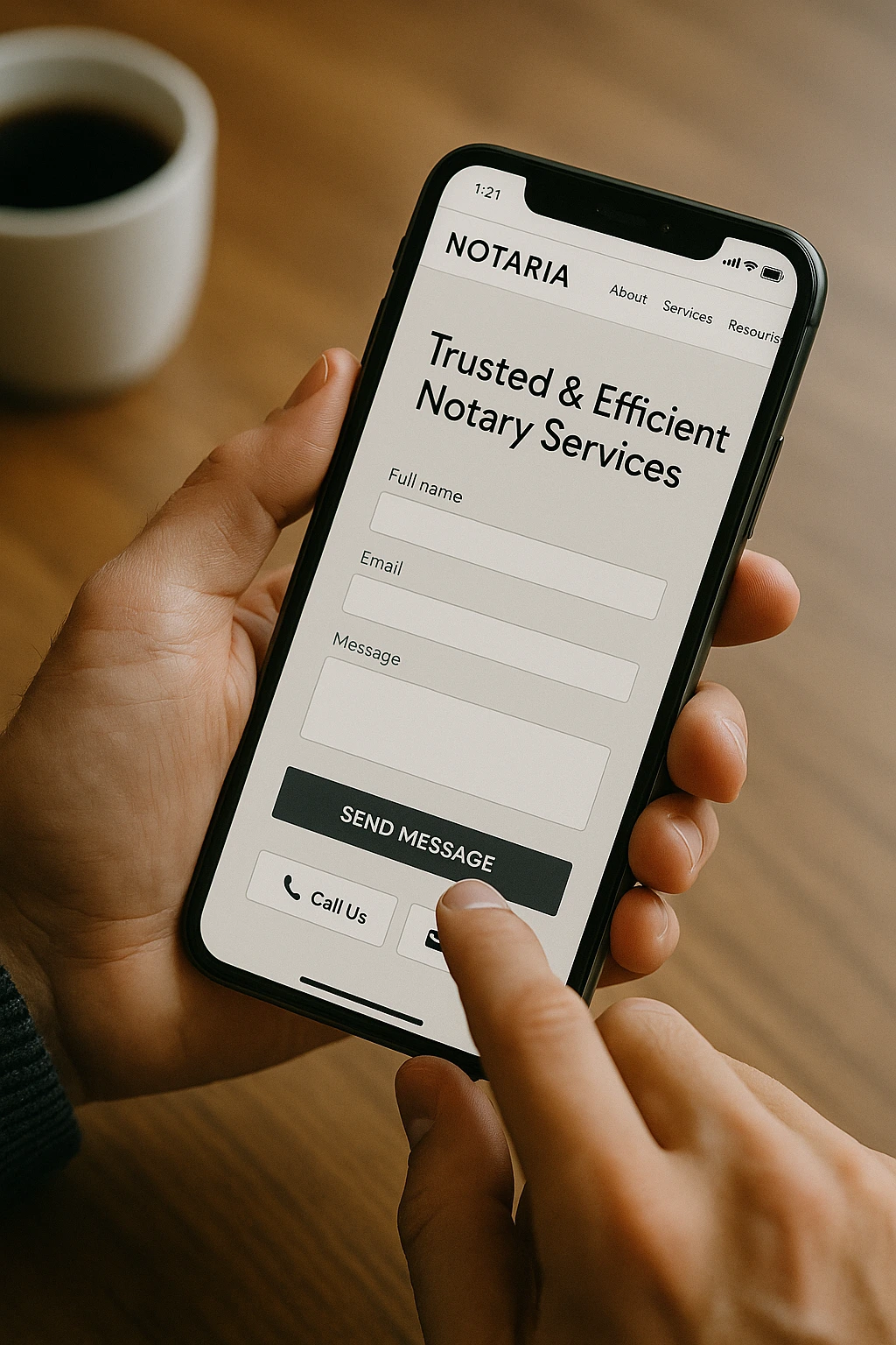 Cliente consultando una web de notaría optimizada desde el móvil