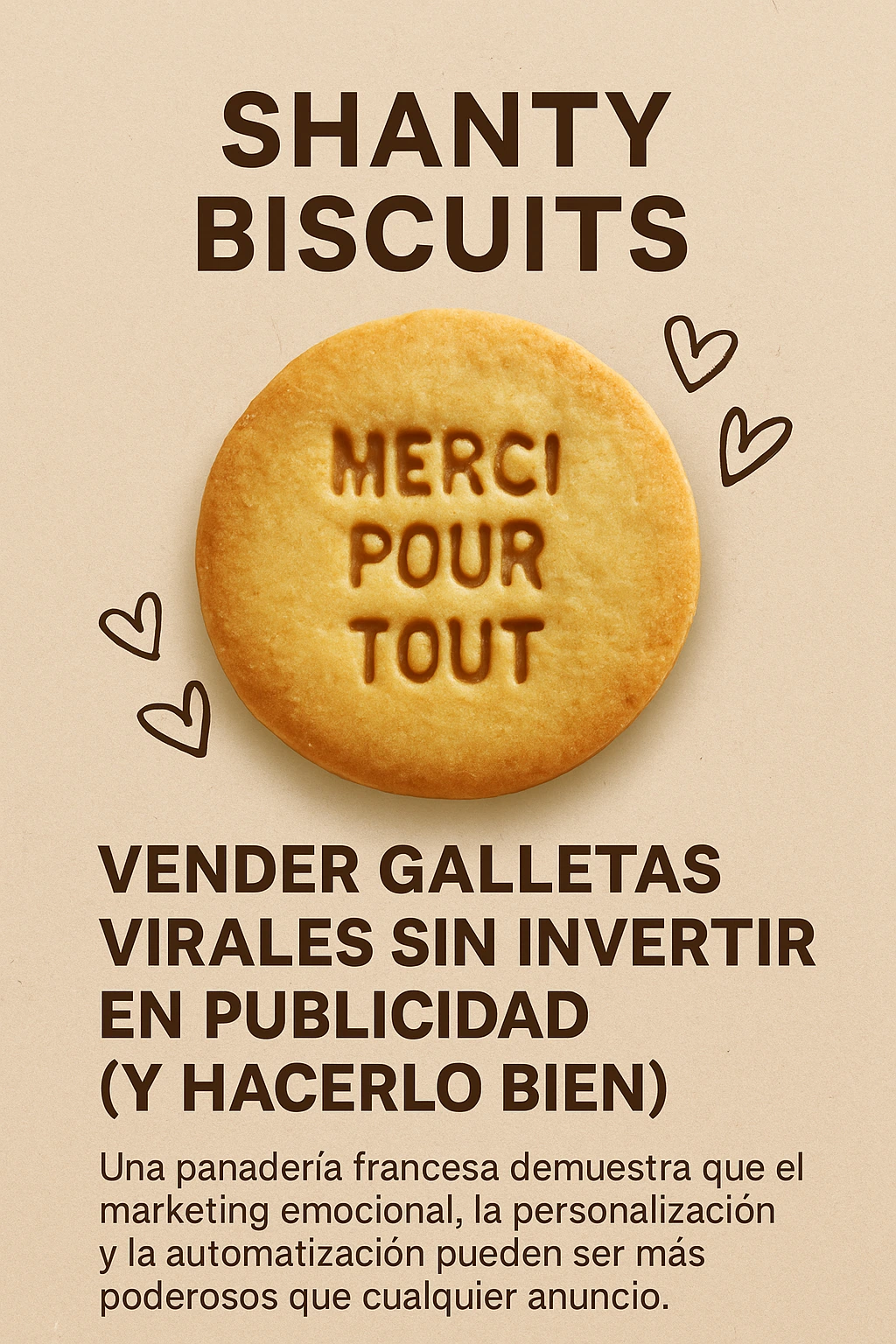 Galleta personalizada de Shanty Biscuits con mensaje grabado MERCI POUR TOUT sobre fondo beige 