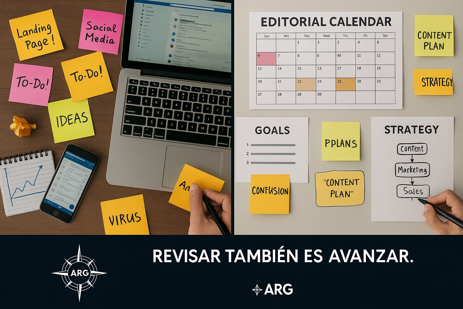 Comparativa visual entre marketing sin estructura y marketing con dirección clara