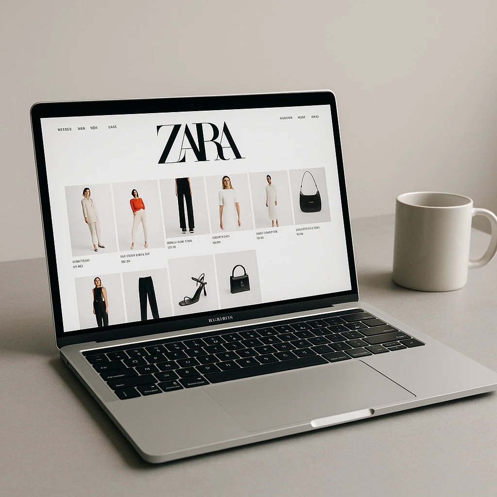 Página web de Zara abierta en un portátil mostrando diseño impecable