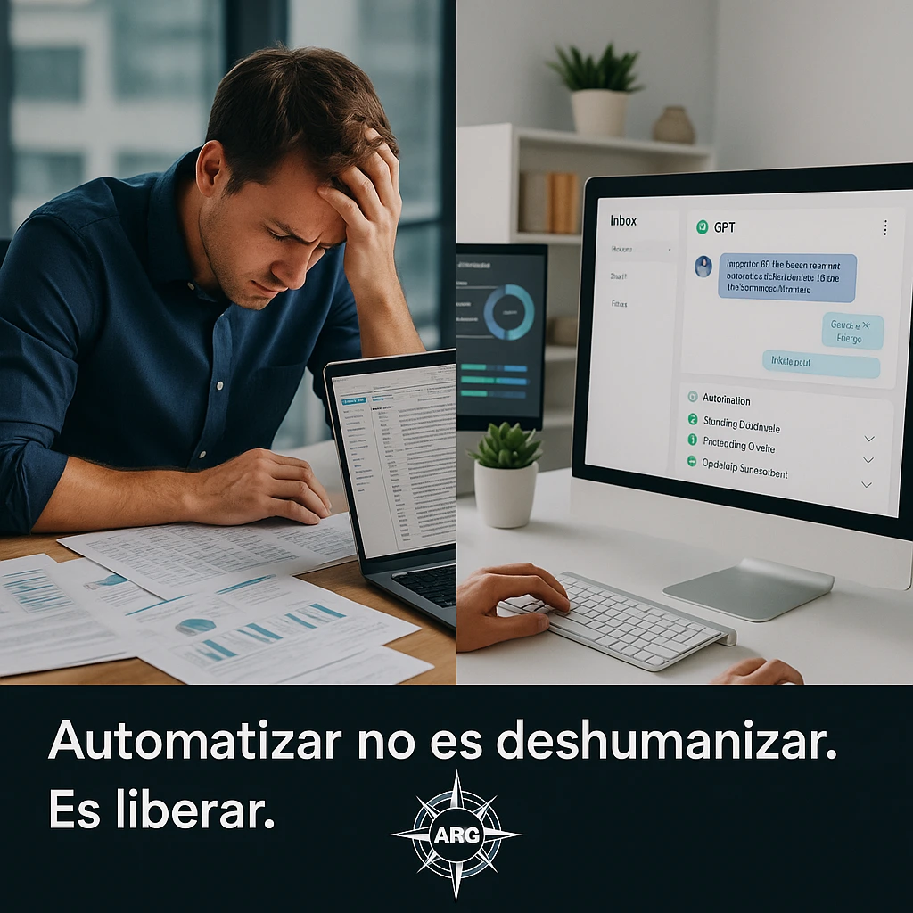 Comparativa visual entre tareas repetitivas y automatización eficiente