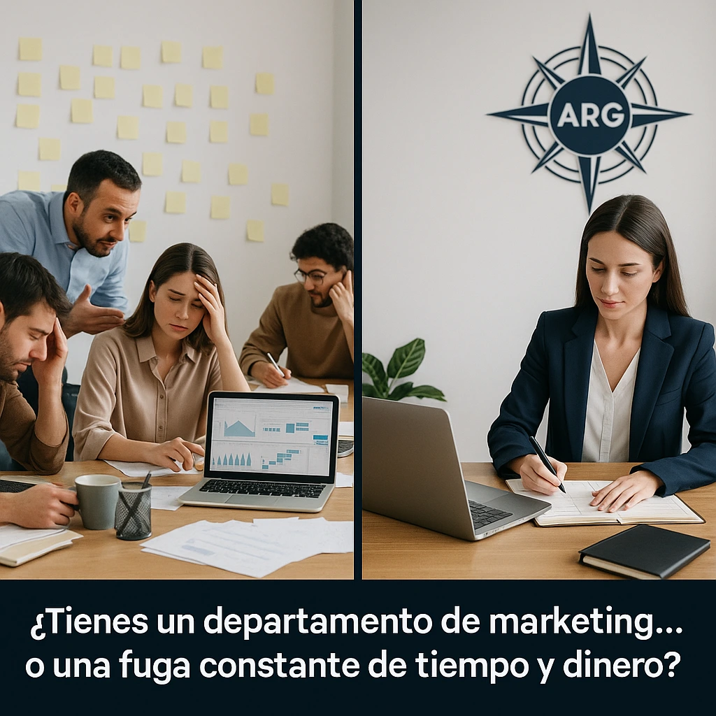 Comparativa visual entre un equipo interno saturado y una consultora externa eficiente
