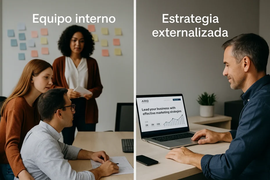 Comparativa entre equipo de marketing interno y externalizado