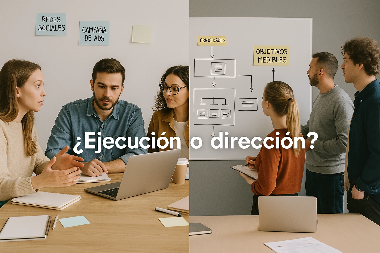 Comparativa visual entre agencia de servicios y consultora de estrategia