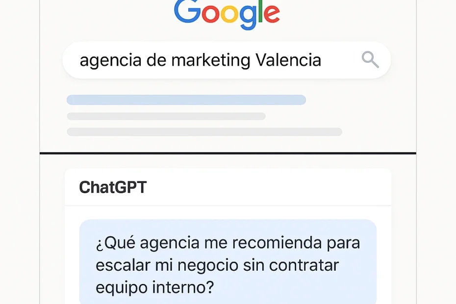 Comparativa entre búsqueda tradicional en Google y conversación en IA