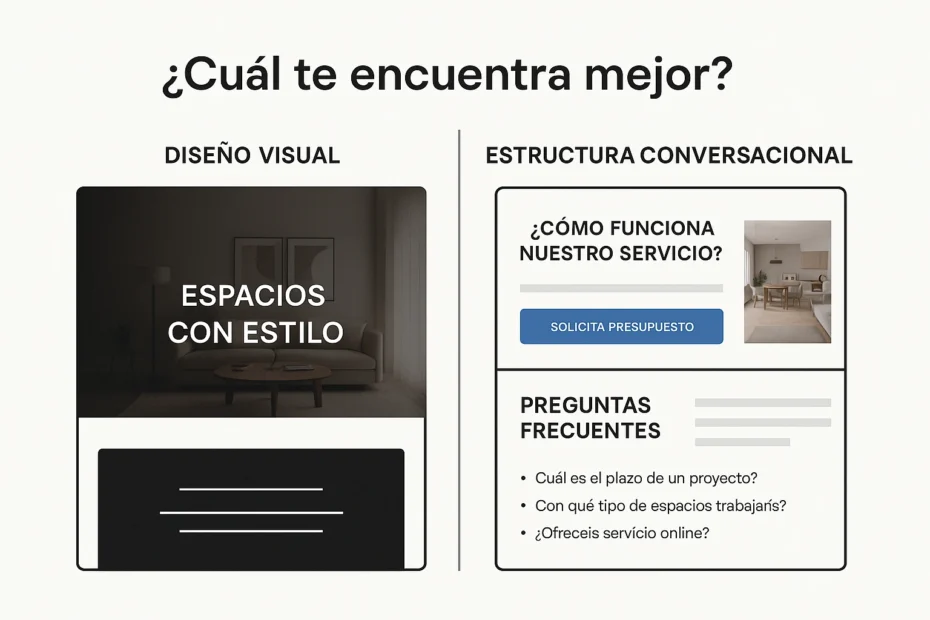 Comparativa entre web visual y web adaptada al SEO conversacional