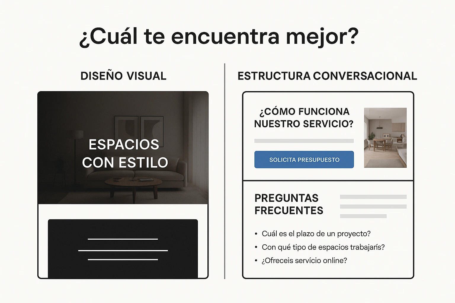 Comparativa entre web visual y web adaptada al SEO conversacional