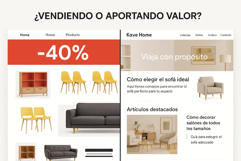 Comparativa entre ecommerce de interiorismo tradicional y estrategia con contenido útil