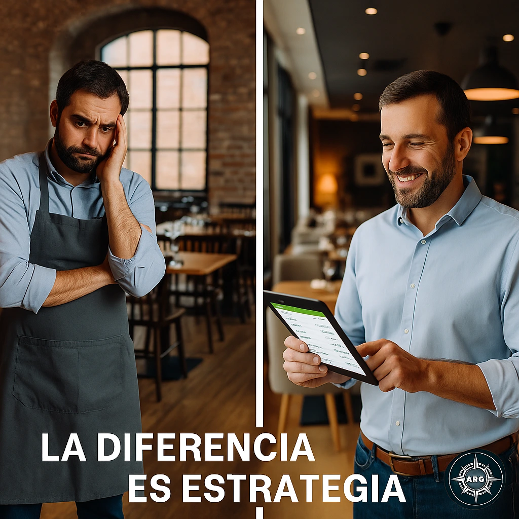 Empresario hostelero antes y después de aplicar marketing