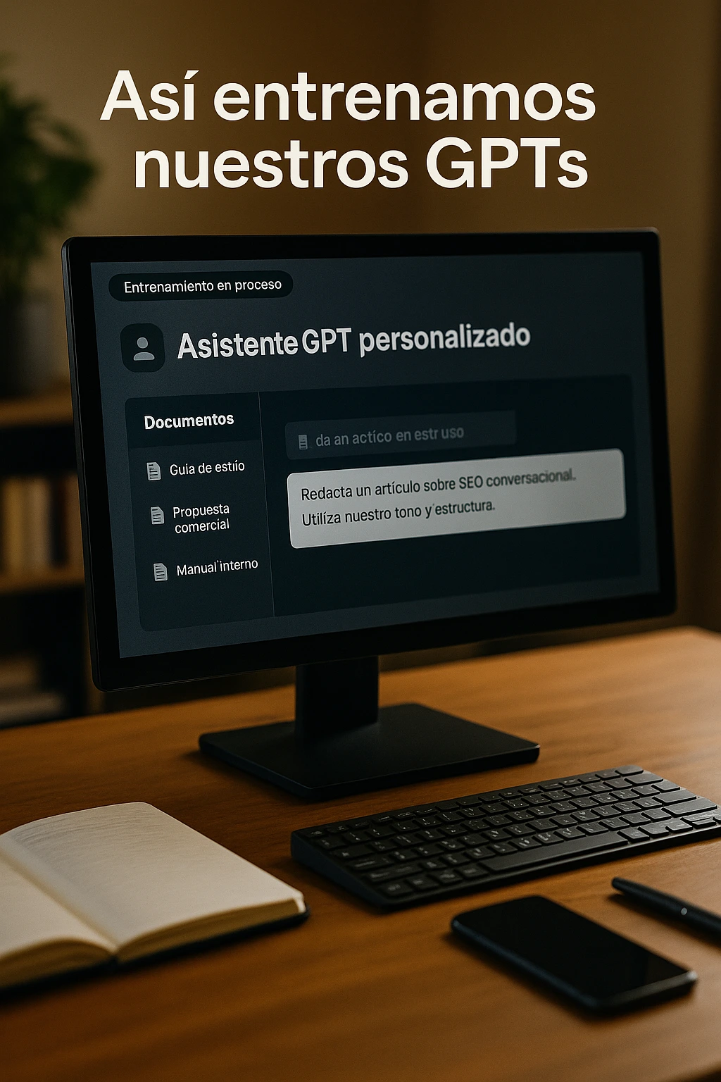 Pantalla de entrenamiento de un GPT personalizado con documentos internos