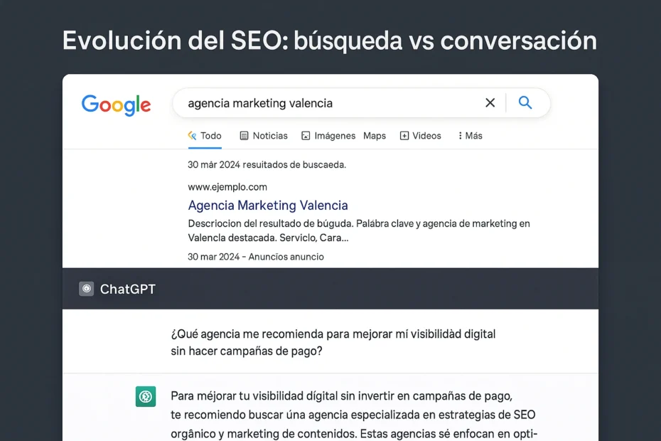 Comparativa entre SEO tradicional y SEO conversacional en una imagen