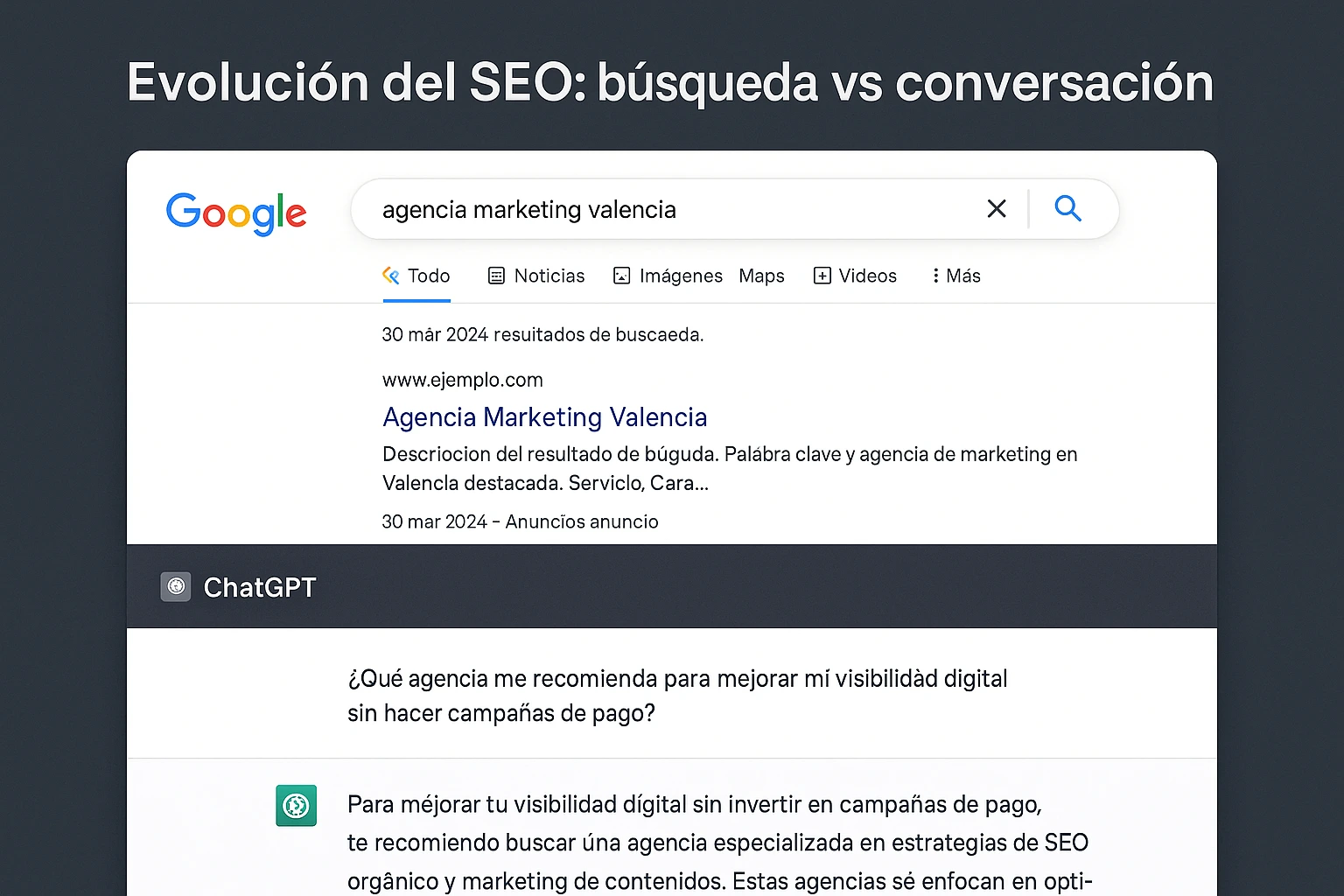 Comparativa entre SEO tradicional y SEO conversacional en una imagen