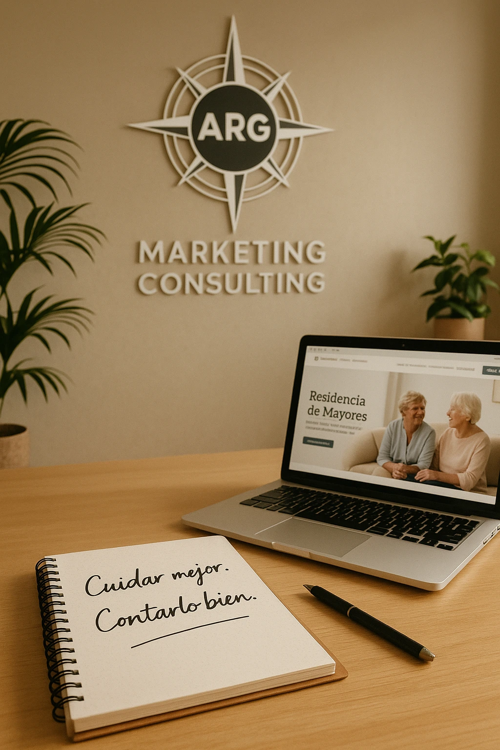 Espacio de trabajo de ARG con mensaje sobre cuidar y comunicar mejor