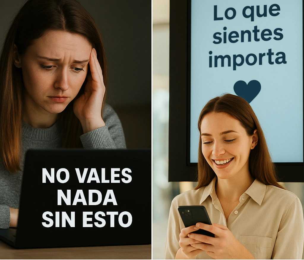 Comparación visual entre marketing emocional auténtico y marketing emocional manipulador