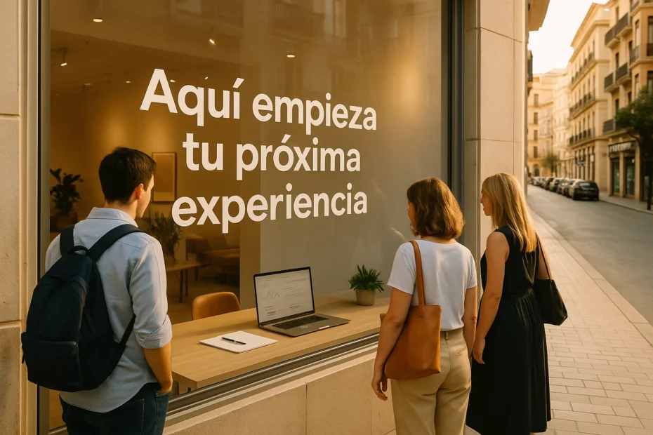 Escaparate en Valencia atrayendo a clientes con mensaje claro