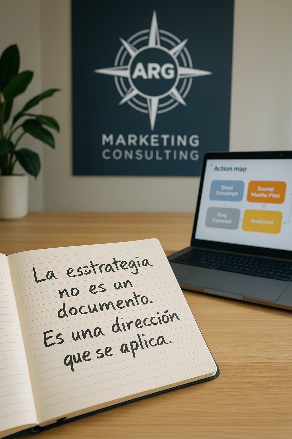 Oficina de ARG con mensaje sobre estrategia como herramienta de dirección real