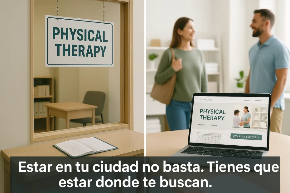 Comparativa visual entre un centro de fisioterapia sin estrategia digital y otro posicionado con marketing útil