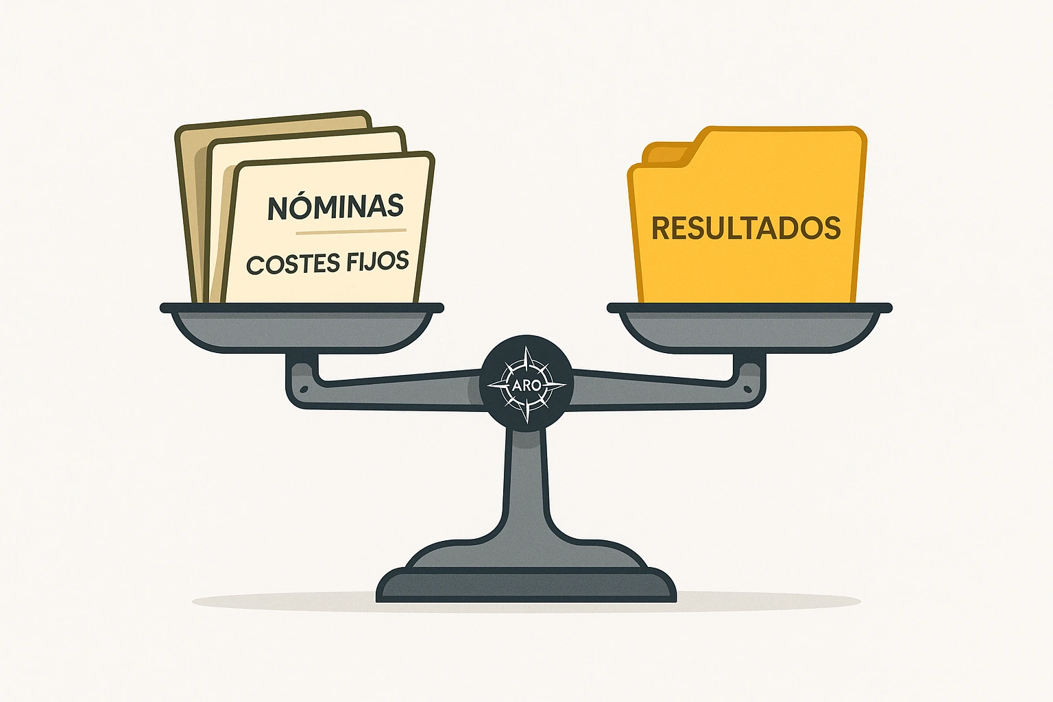 Ilustración de balanza con costes frente a resultados en marketing