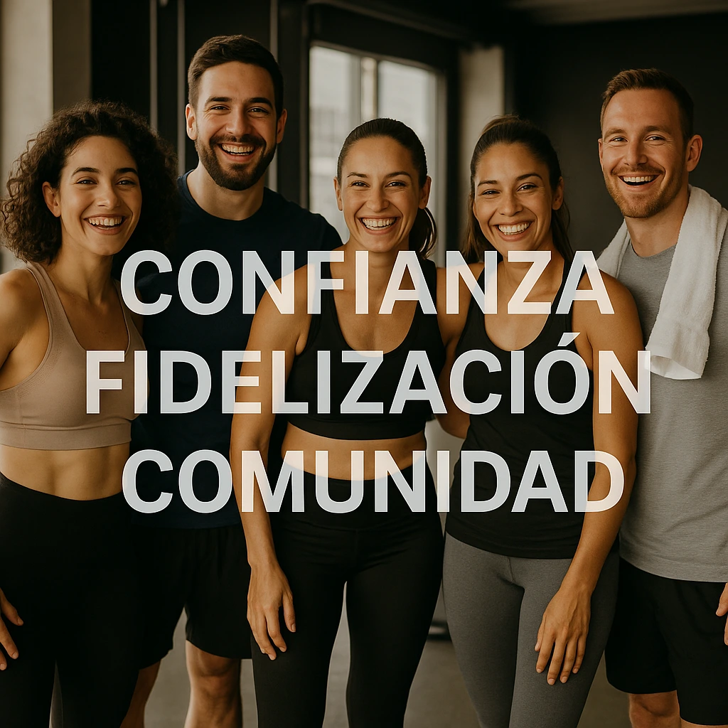 Grupo de clientes fidelizados en un centro deportivo tras clase colectiva