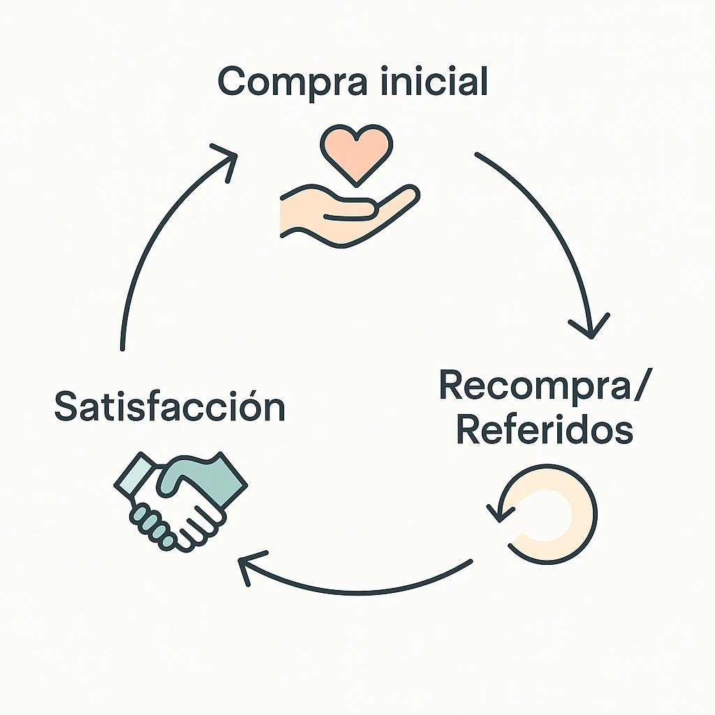 Ciclo visual que representa la fidelización de clientes en marketing estratégico